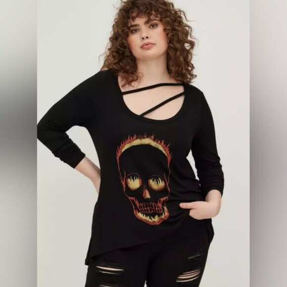 torrid Tops - Torrid Goth Punk Whimsigoth Strappy Hi-Low Super Soft Lovesick Skull Tee 1X